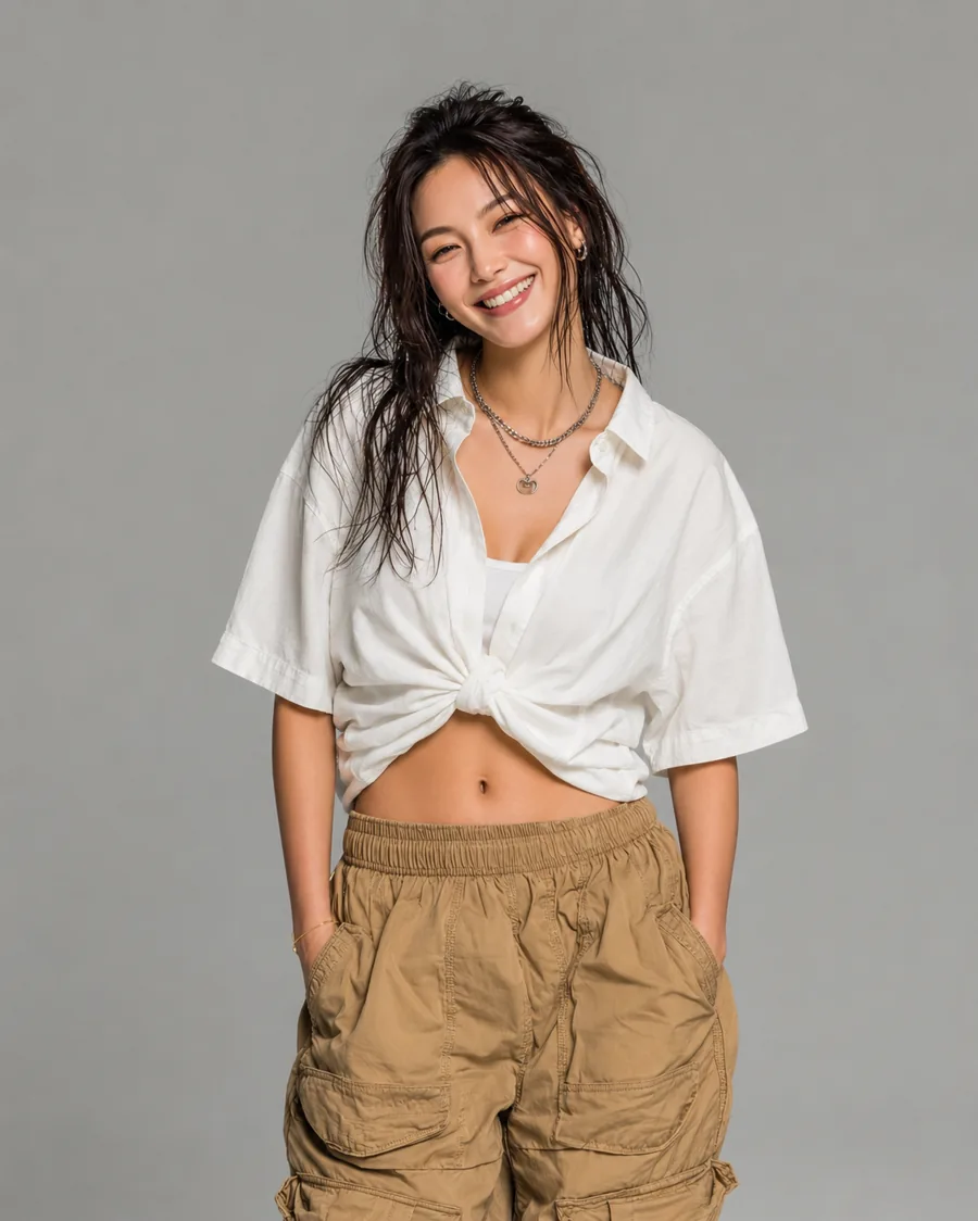Hyper-realistic smiling female AI brand ambassador