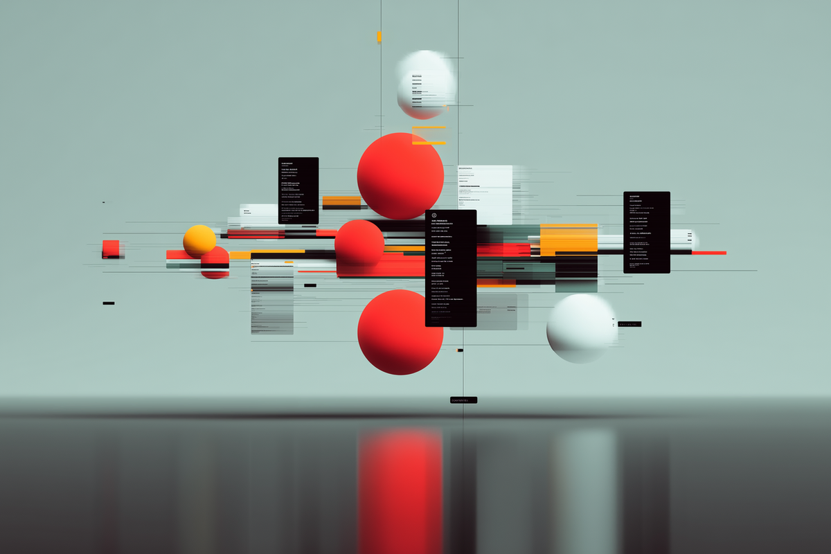 Abstract 3D composition representing structured content and data for GEO strategy