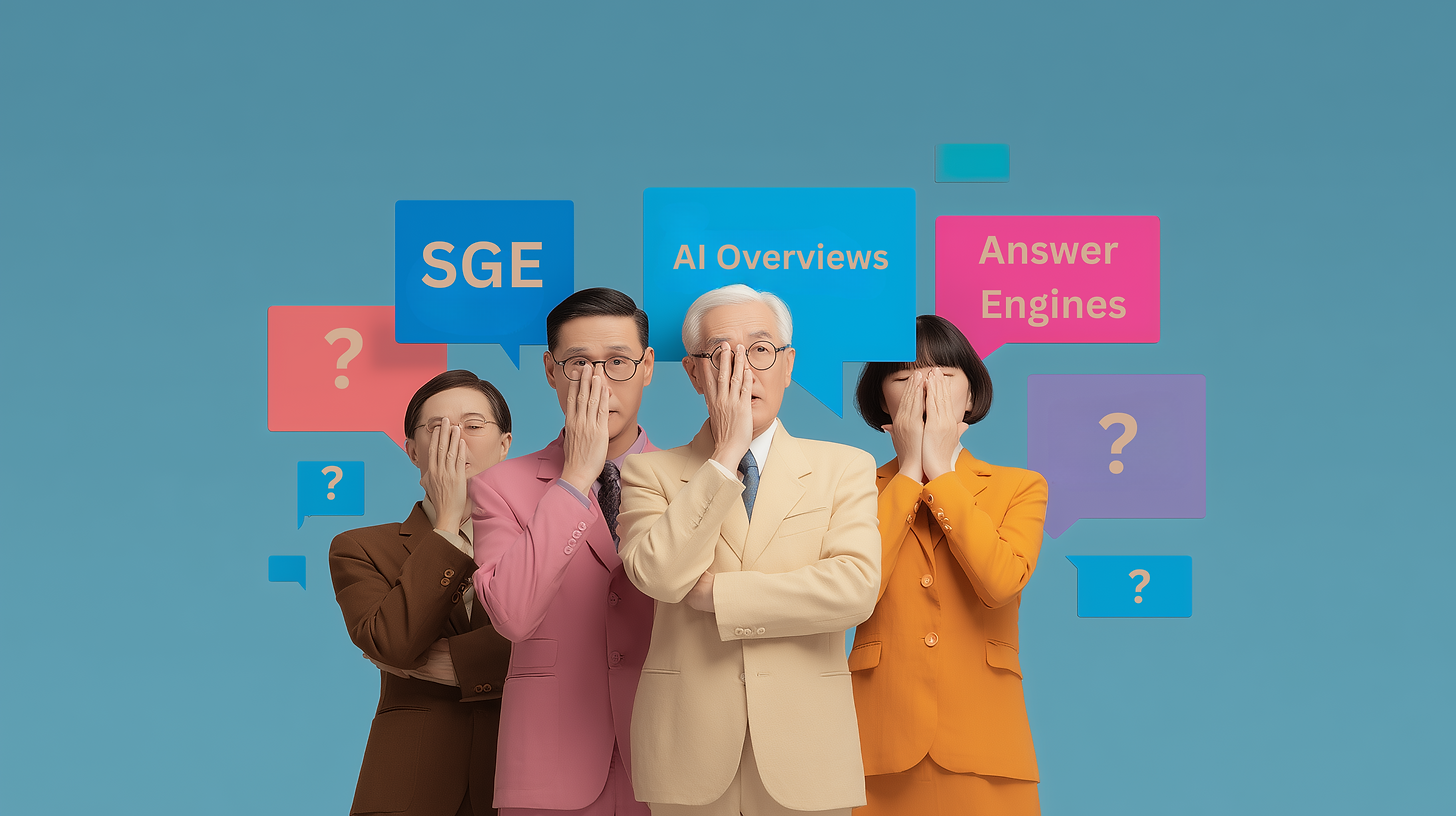 Visual of SGE, AI Overviews and answer engines defining the new language of search
